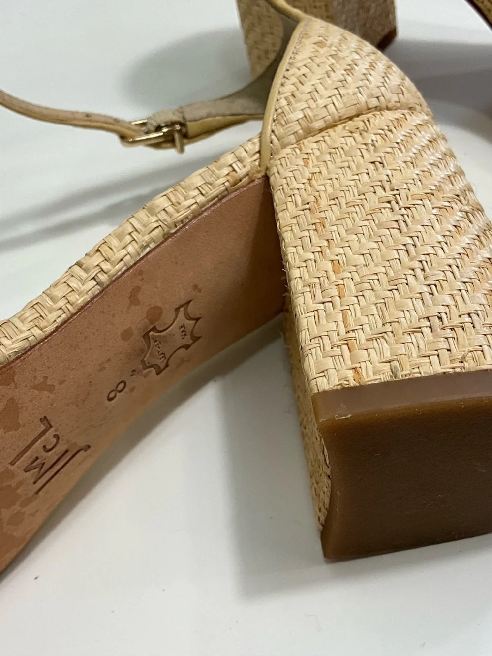 J. MCLAUGHLIN Esme Raffia Block Heel Sandals Natural Beige Size 8